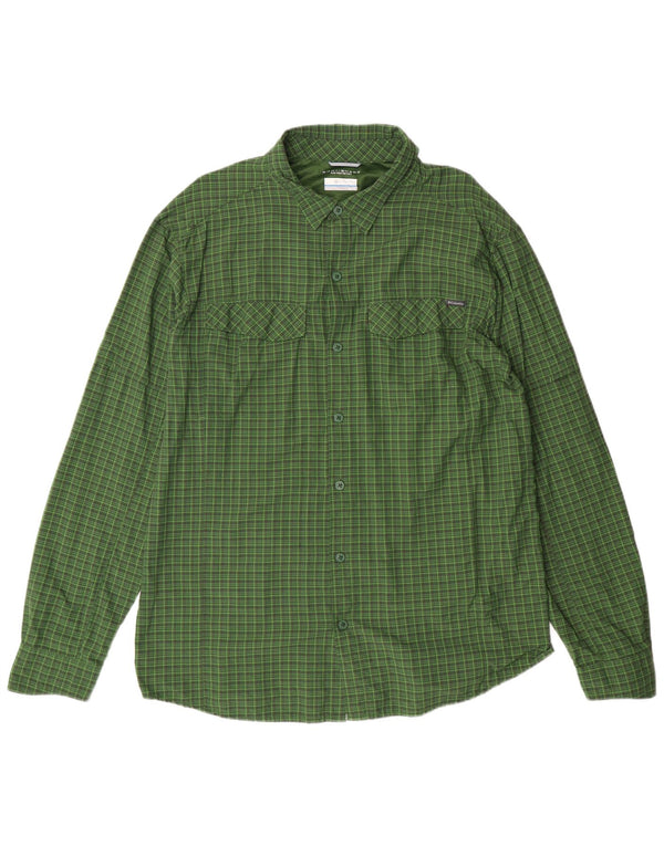 Columbia Mens Omni-Shade Checked  Shirt XL Green Check Nylon