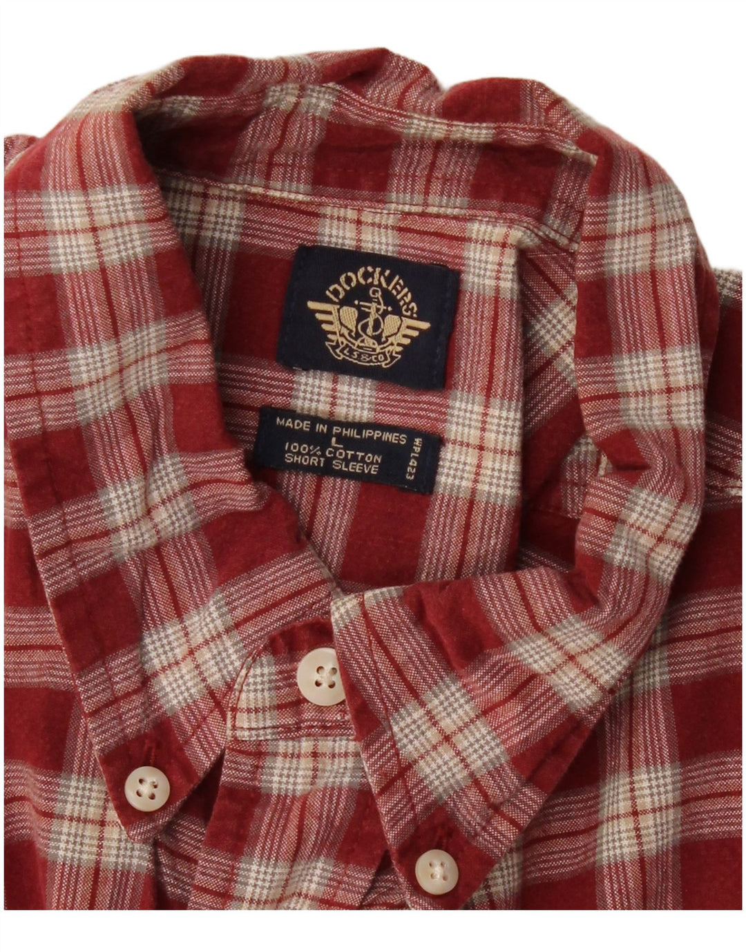 DOCKERS Мужская рубашка с коротким рукавом, большая бордовая клетка, хлопок