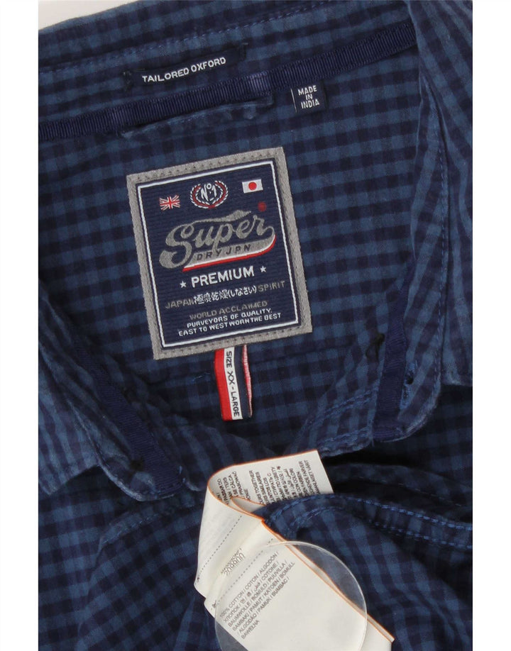 Мужская рубашка Superdry 2XL, темно-синяя, хлопок в мелкую клетку