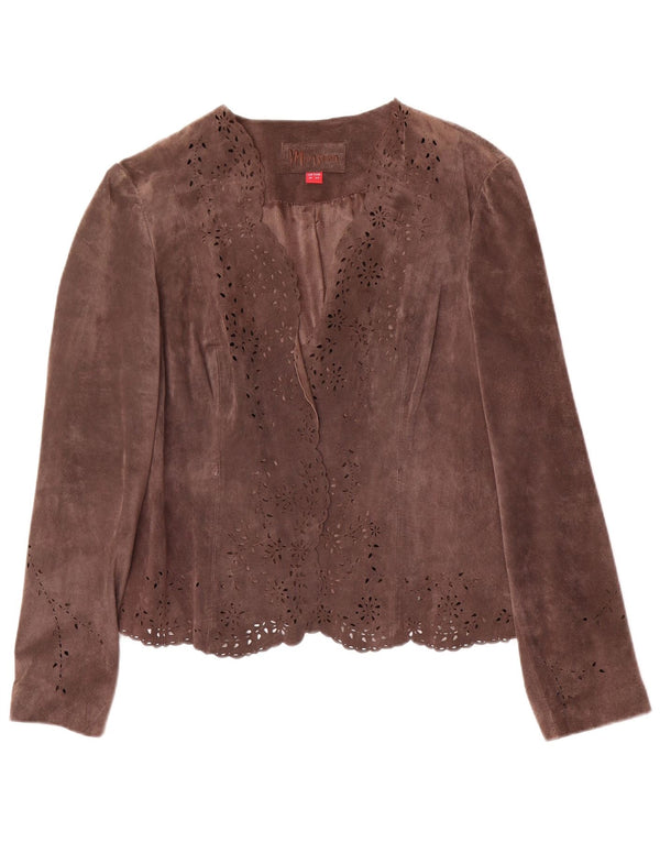 Женский открытый замшевый пиджак MONSOON UK 16, большой коричневый кожаный