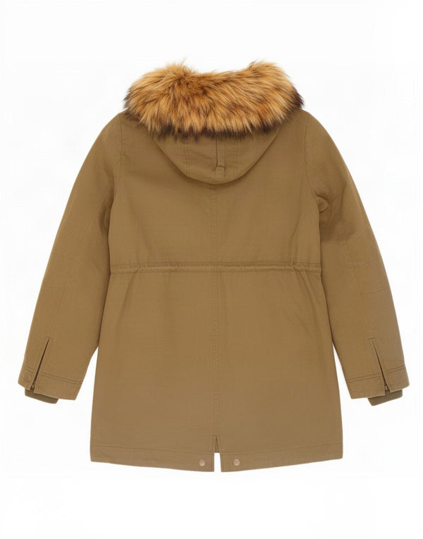 Женская парка из шерпы с капюшоном Jack Wills UK 12, хлопок среднего цвета хаки