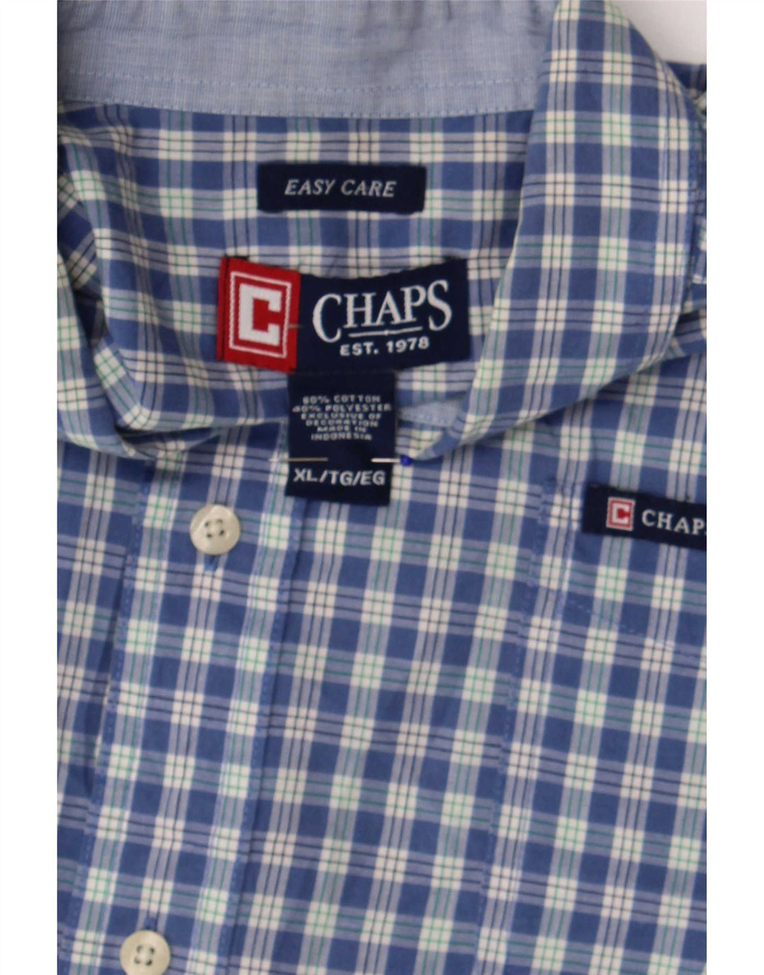 Мужская рубашка с коротким рукавом Chaps Easy Care, XL, синяя клетка, хлопок