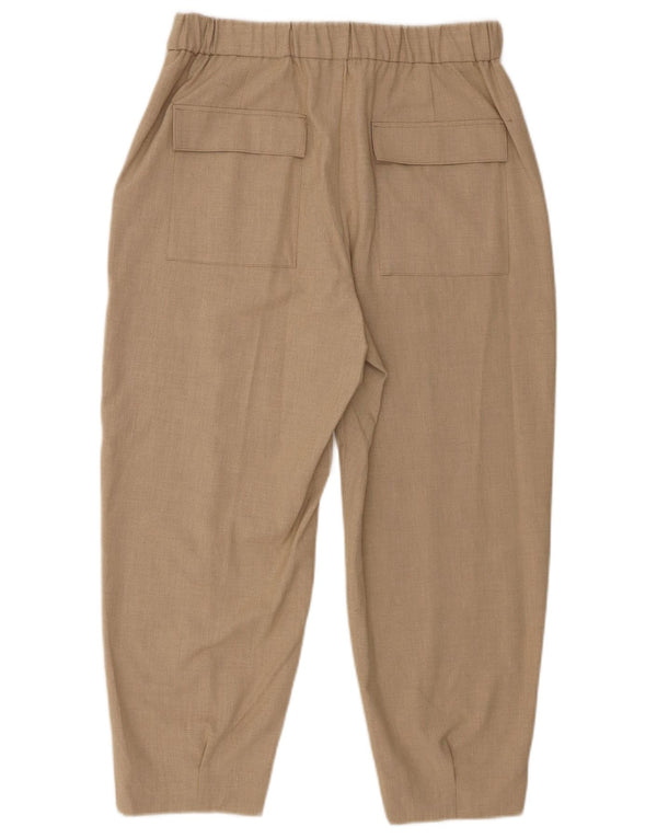 Zara Женские укороченные брюки с завышенной талией, средний W28 L23, бежевый полиэстер