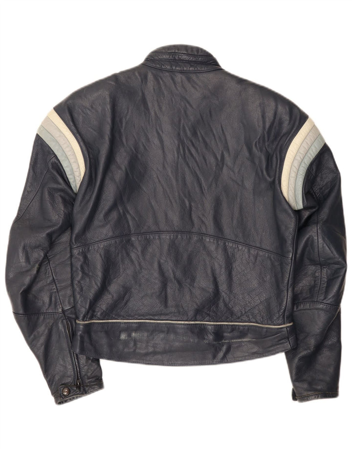 Мужская кожаная куртка-гонщик Dainese IT 50, темно-синяя, с цветными блоками
