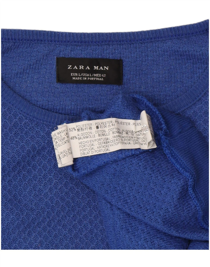 Мужской джемпер с круглым вырезом Zara, большой синий полиэстер