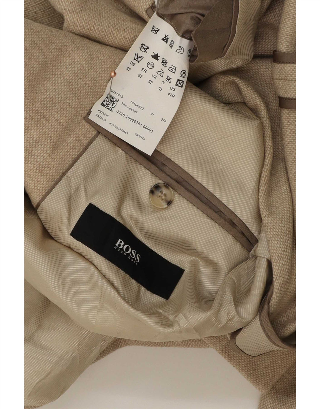 Мужской пиджак Hugo Boss с 2 пуговицами EU 52 XL Бежевый из натуральной шерсти