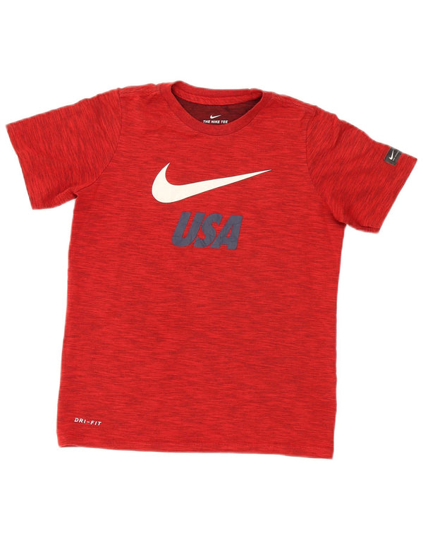 Футболка с рисунком Nike Dri Fit для мальчиков 10–11 лет, средний красный в крапинку