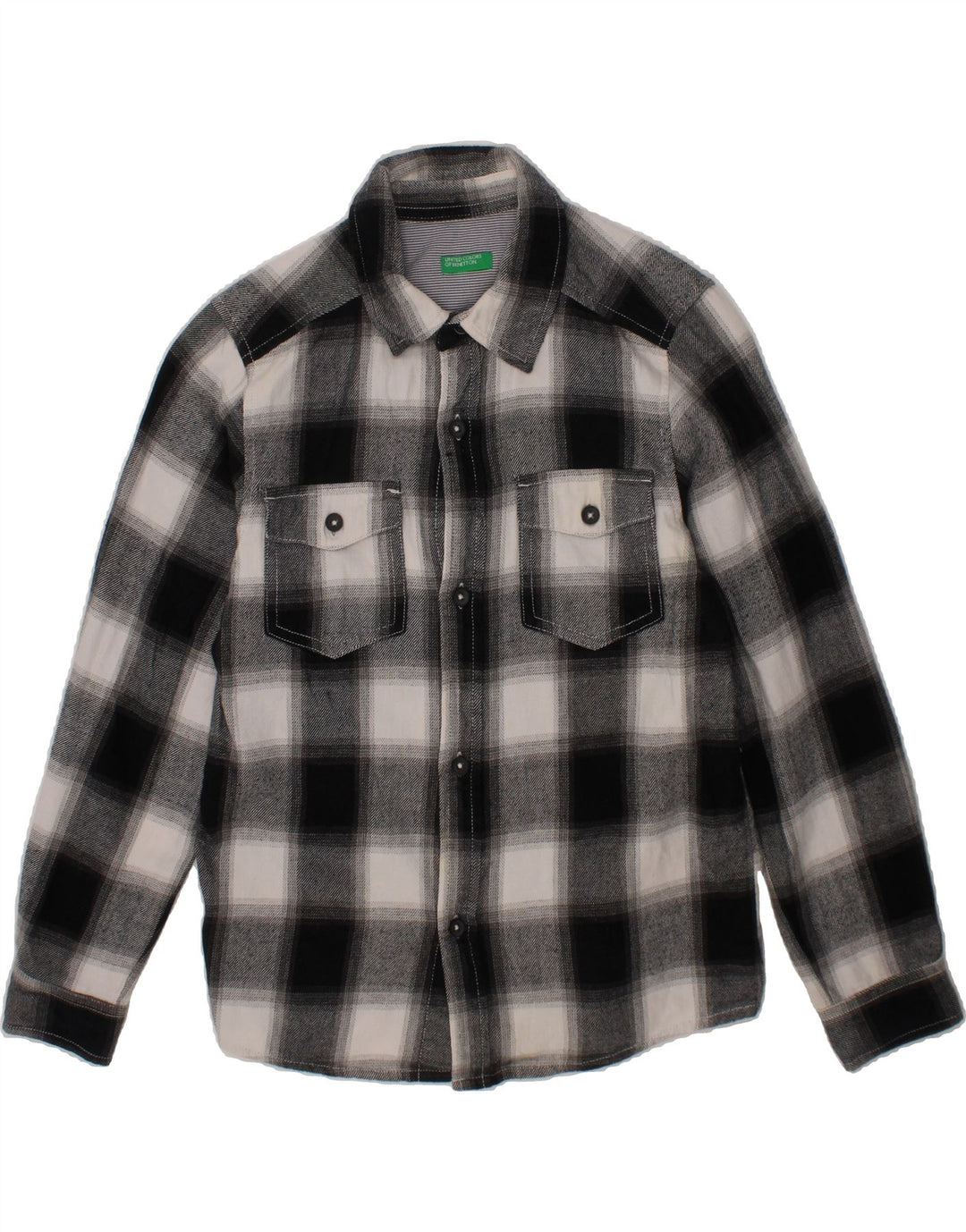 BENETTON Boys Flannel Shirt 7-8 Years Medium  Black Check Cotton Vintage Benetton and Second-Hand Benetton from Messina Hembry 