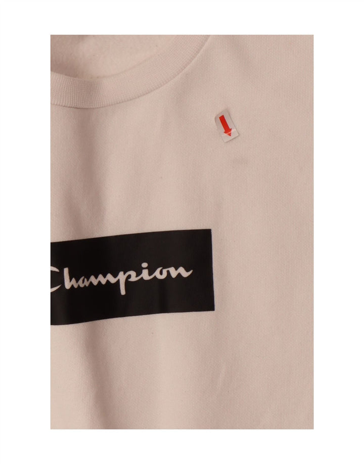 CHAMPION Womens Graphic Sweatshirt Jumper UK 12 Medium White Cotton Vintage Champion and Second-Hand Champion from Messina Hembry 