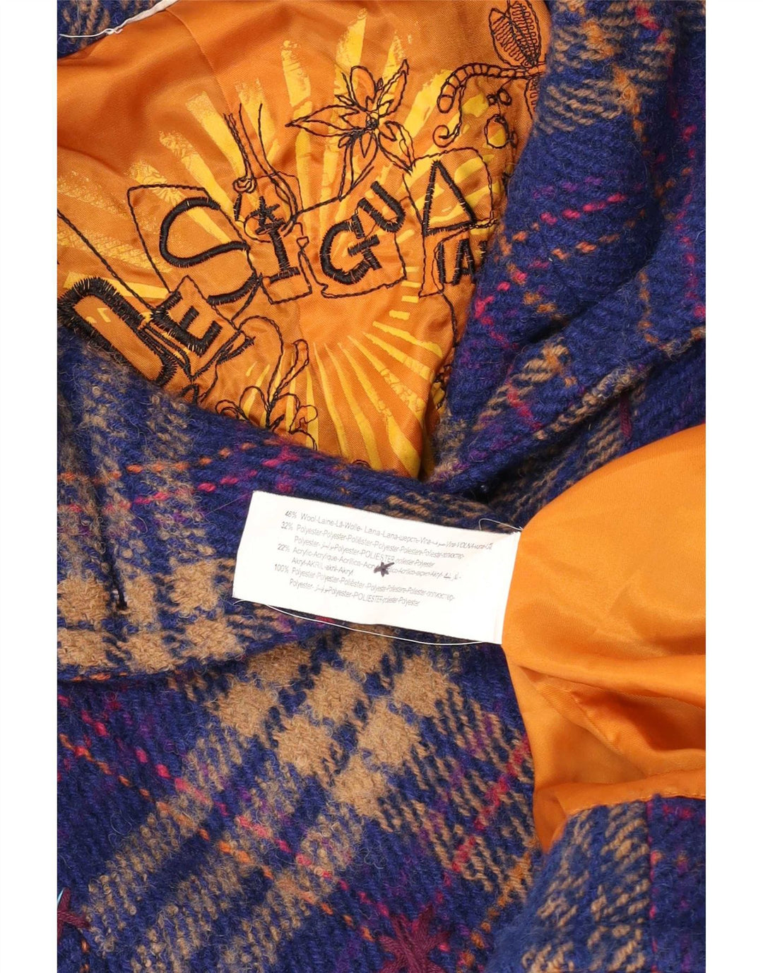 Женское пальто Desigual UK 10, маленькое синее шерстяное пальто в клетку