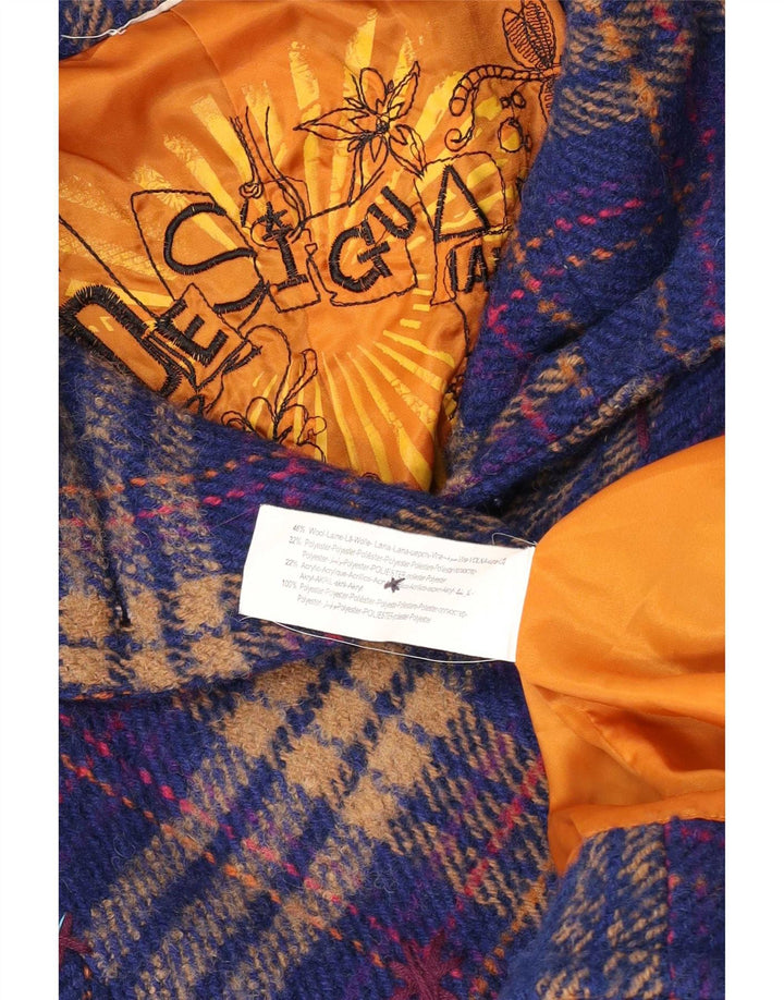 Женское пальто Desigual UK 10, маленькое синее шерстяное пальто в клетку