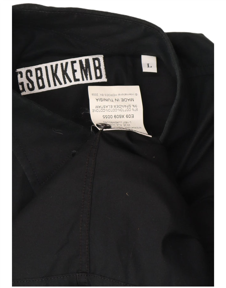 BIKKEMBERGS Мужская рубашка с рисунком, большая черная хлопковая рубашка