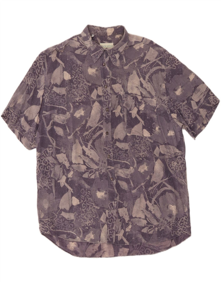 VINTAGE Мужская рубашка с коротким рукавом с абстрактным узором XL, синяя