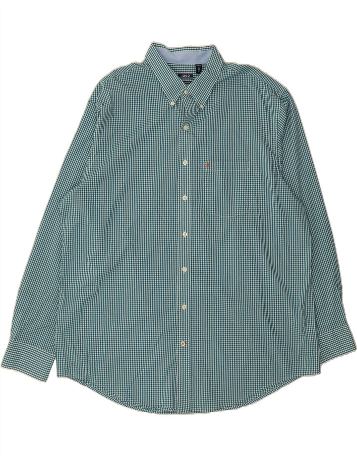 IZOD Mens NON - IRON Shirt 2XL Blue Gingham Cotton Vintage Izod and Second-Hand Izod from Messina Hembry 