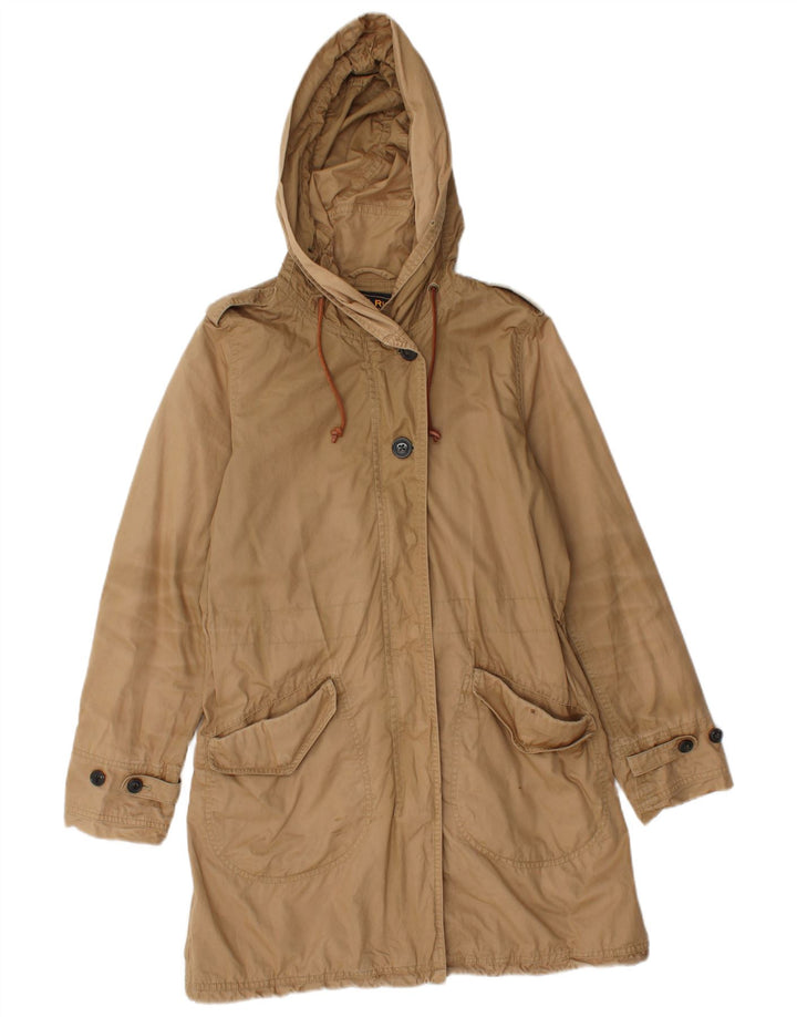 Женская парка Woolrich с капюшоном, UK 10, маленькая, коричневый, хлопок