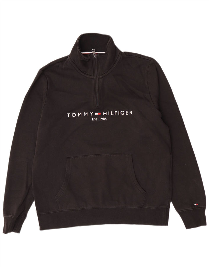 Мужской свитшот на молнии с рисунком Tommy Hilfiger, джемпер среднего размера, черный, хлопок