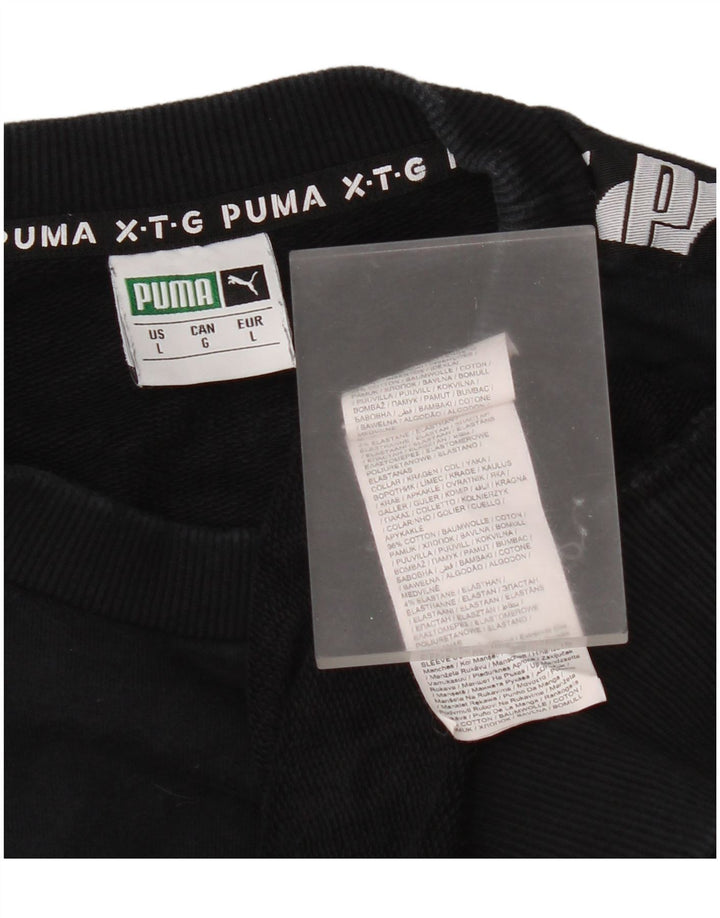 Мужской свитшот с рисунком Puma, большой черный хлопковый джемпер с цветными блоками