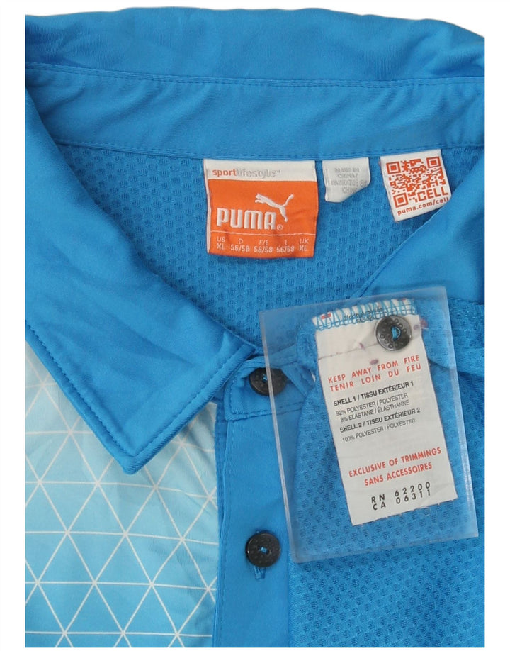 Мужская рубашка-поло PUMA XL, синяя, полиэстер с цветными блоками