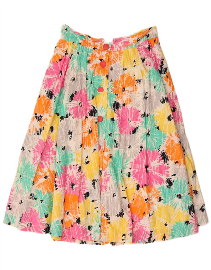 Винтажная женская юбка-трапеция EU 40, средний размер W30, разноцветный хлопок с цветочным принтом