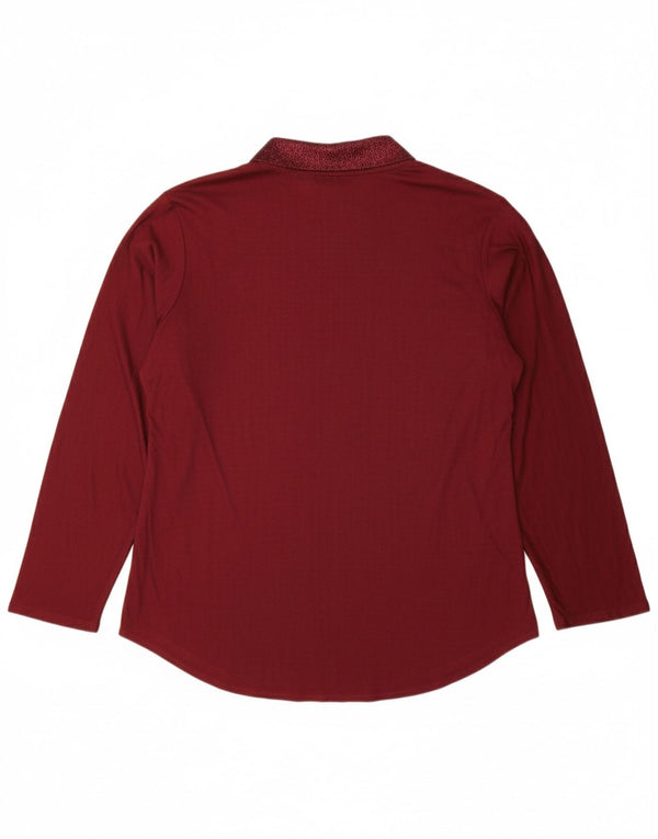 ВИНТАЖНЫЙ женский топ с длинным рукавом UK 14, большой бордовый с цветочным принтом