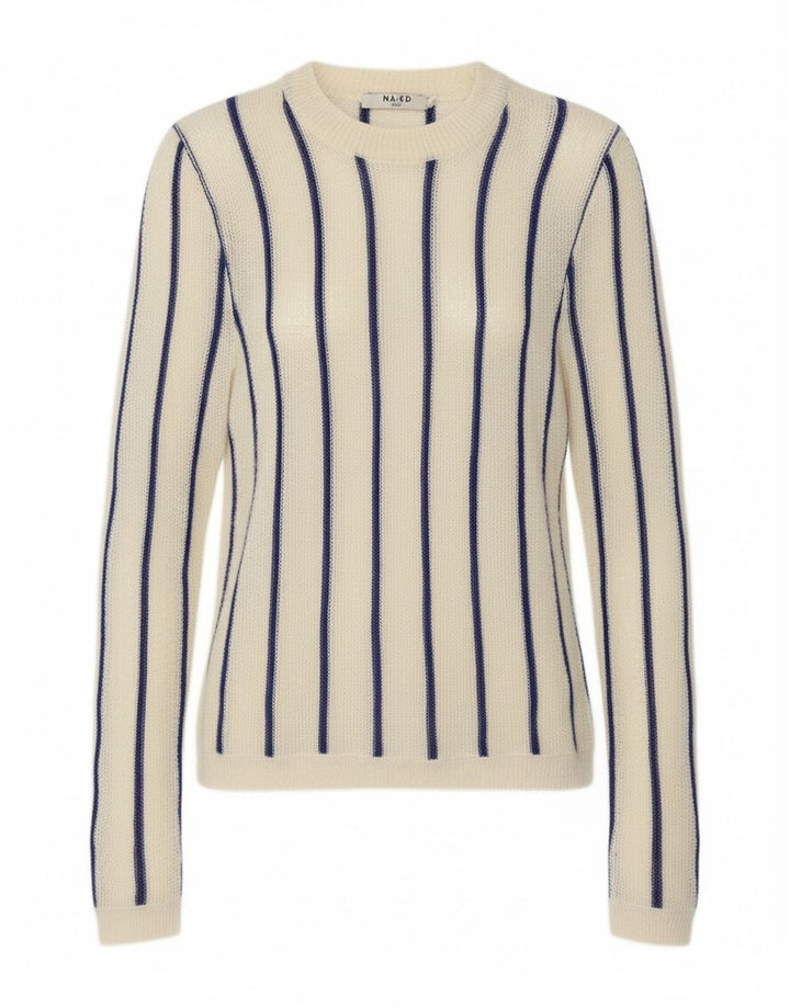 NA-KD Womens Crew Neck Jumper Sweater UK 12 Medium Off White Striped