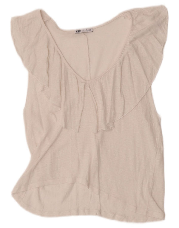 Женская блузка без рукавов Zara UK 12, средний белый в крапинку