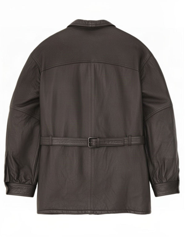 Винтажное мужское кожаное пальто IT 54 2XL Черное