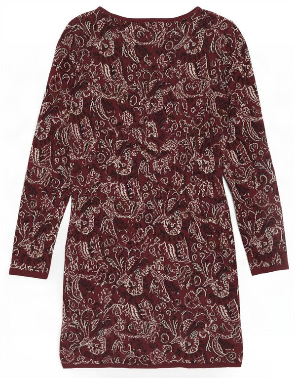 Женское платье-джемпер с длинными рукавами Topshop UK 12, средний бордовый с цветочным принтом