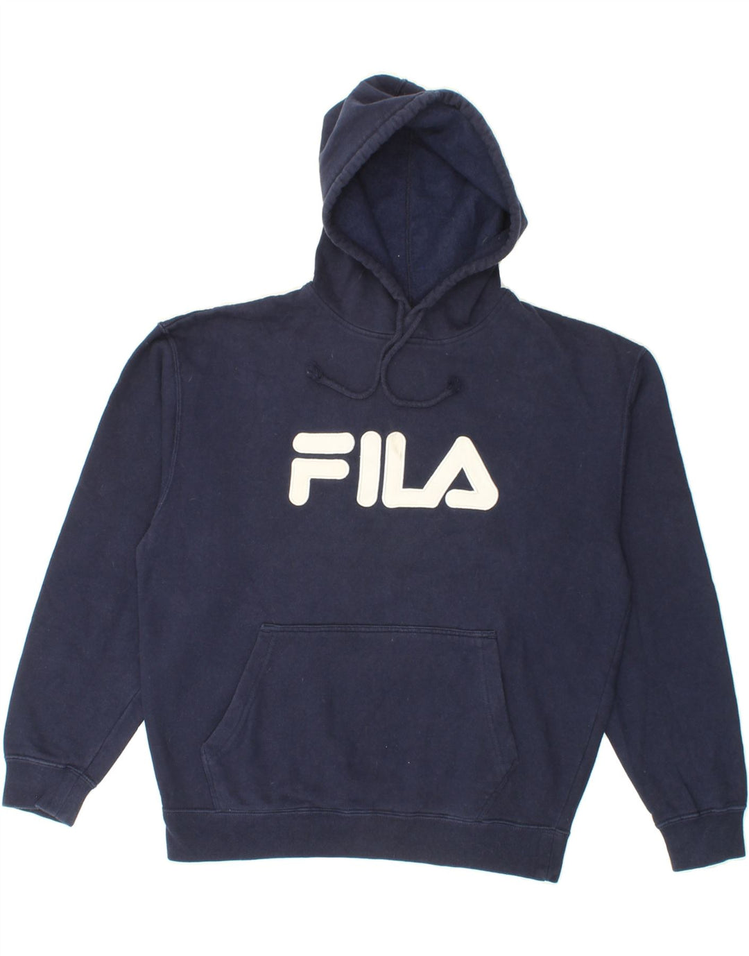 FILA Mens Graphic Hoodie Jumper Medium Navy Blue Cotton Vintage Fila and Second-Hand Fila from Messina Hembry 
