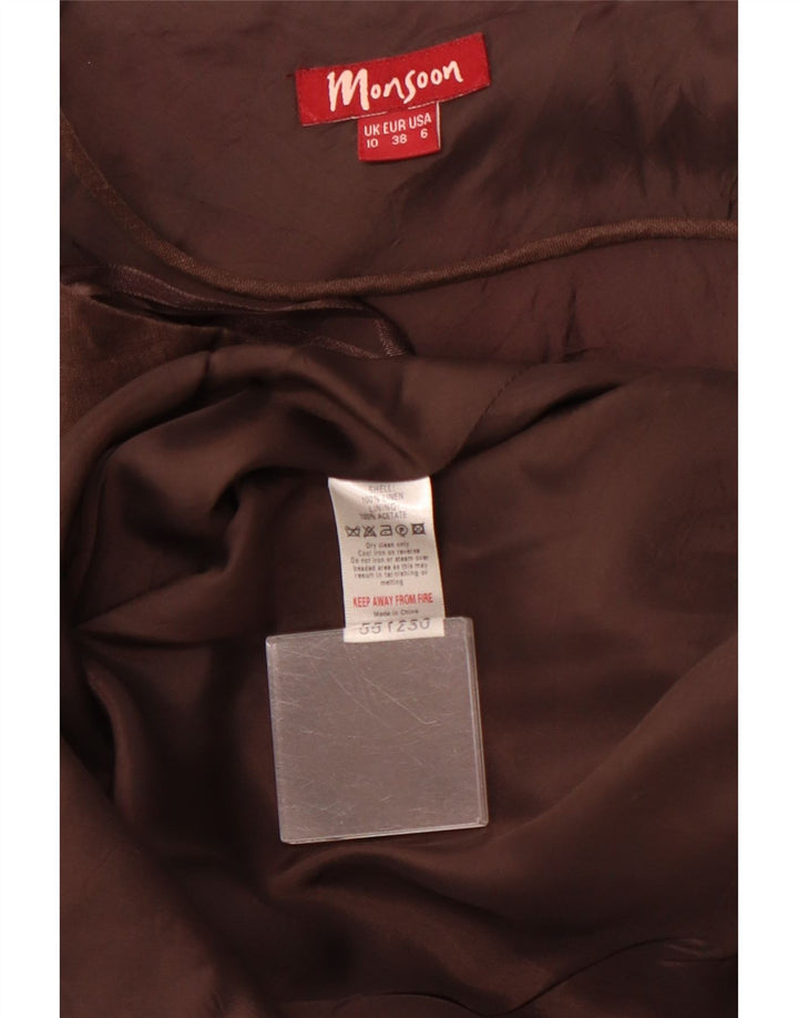 Женское платье с бретелькой MONSONON UK 10, маленькое, коричневое, льняное