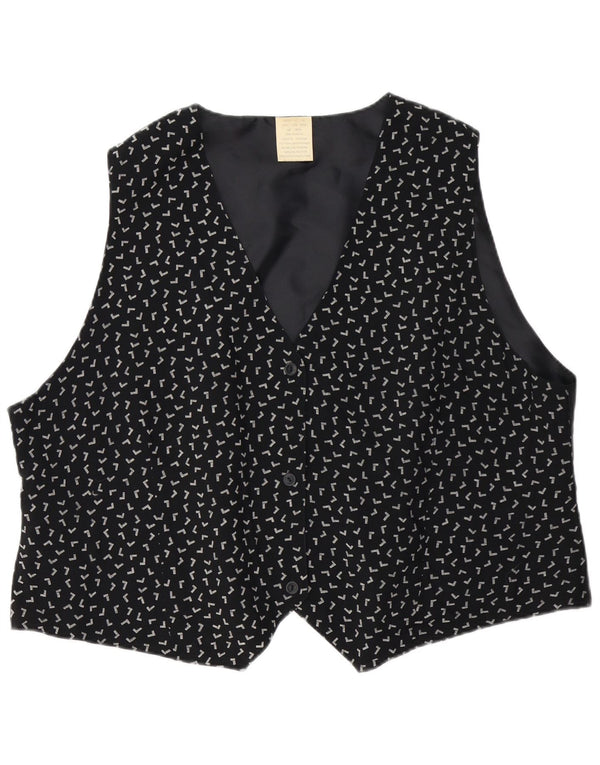Винтажный женский жилет, Великобритания, 26/28, 5XL, черный, вискоза с геометрическим рисунком