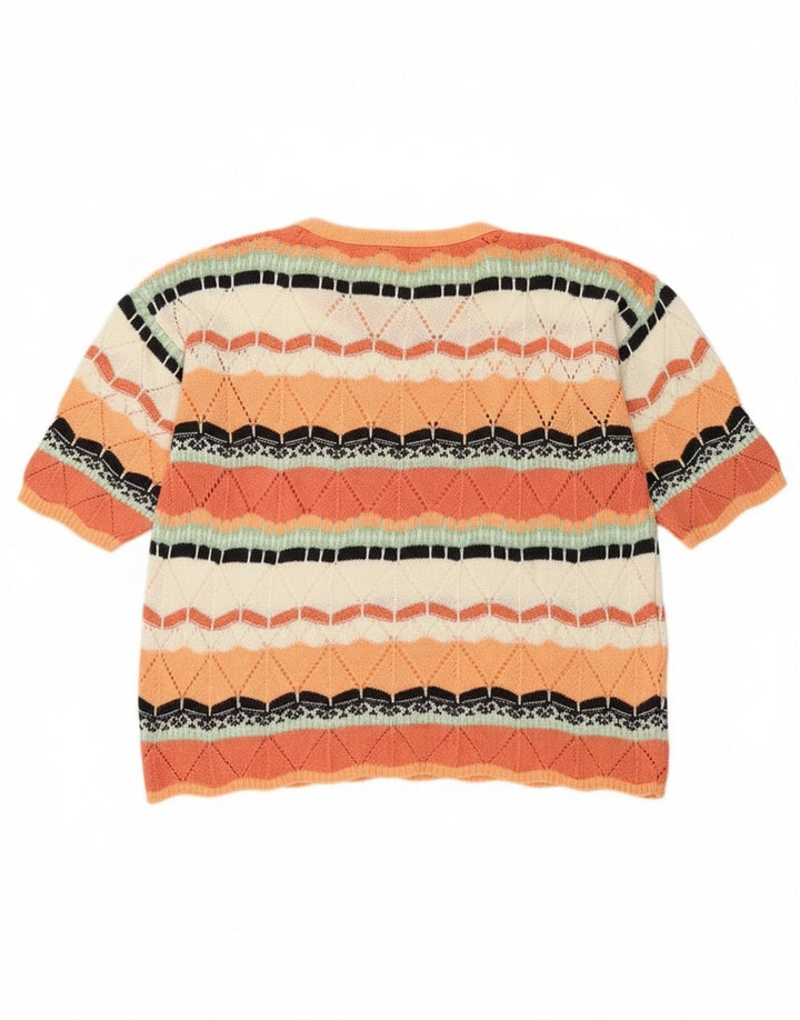 Винтажный женский джемпер с круглым вырезом, Великобритания, 14, средний оранжевый с геометрическим рисунком