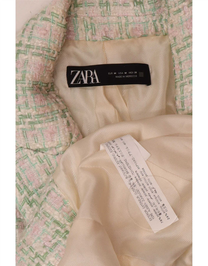 Женский двубортный пиджак Zara UK 12, средний зеленый в клетку
