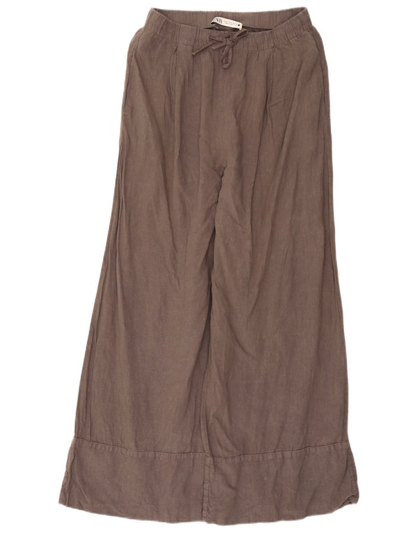 Zara Womens High Waist Wide Leg Chino Trousers Medium W28 L30 Grey