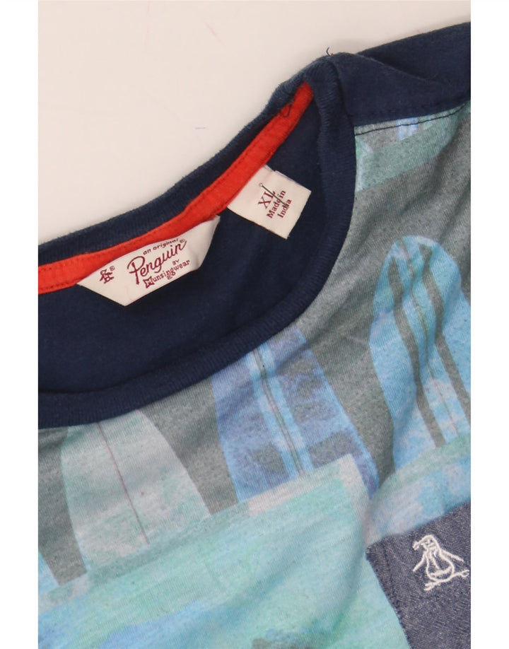 PENGUIN Boys Abstract Pattern Graphic T-Shirt Top 15-16 Years XL Navy Blue Vintage Penguin and Second-Hand Penguin from Messina Hembry 