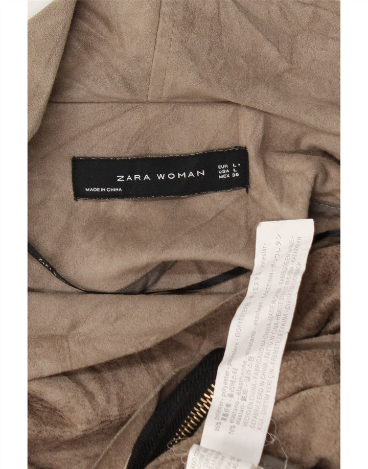 Женская укороченная куртка-бомбер ZARA UK 14, большой размер, коричневый, полиэстер тай-дай