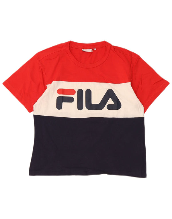 Женская футболка с рисунком Fila Top UK 6 XS, красный хлопок с цветными блоками