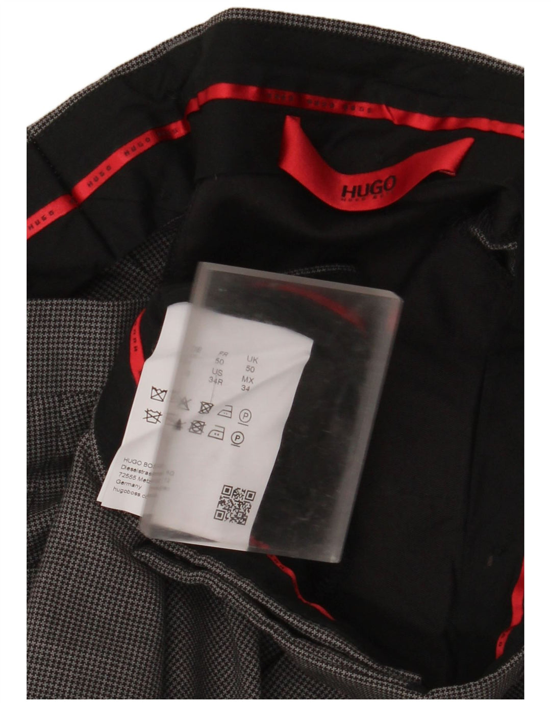 Мужские прямые костюмные брюки Hugo Boss IT 50 Large W34 L31 Серые с узором "гусиные лапки"