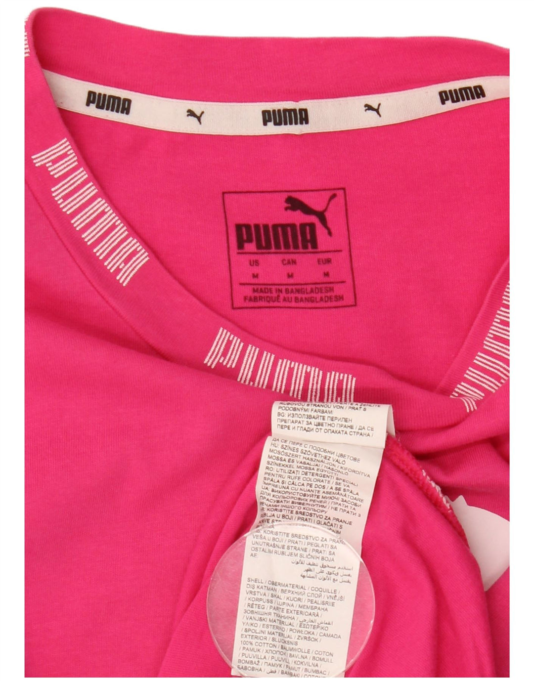 Женская футболка с рисунком Puma Top UK 14, хлопок среднего розового цвета