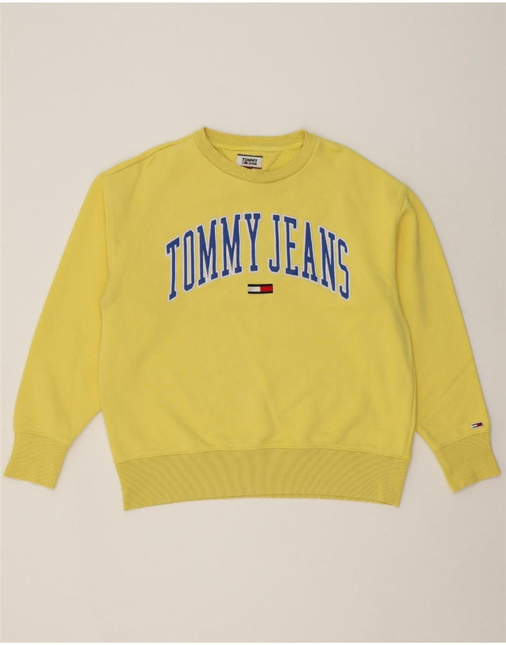 TOMMY HILFIGER Mens Graphic Sweatshirt Jumper Large Yellow Cotton Vintage Tommy Hilfiger and Second-Hand Tommy Hilfiger from Messina Hembry 