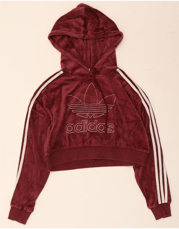 Женский укороченный джемпер с капюшоном Adidas Oversized UK 4 XS, бордовый хлопок