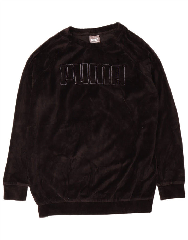 Женский велюровый свитшот Puma с графическим рисунком UK 12, средний черный хлопковый джемпер