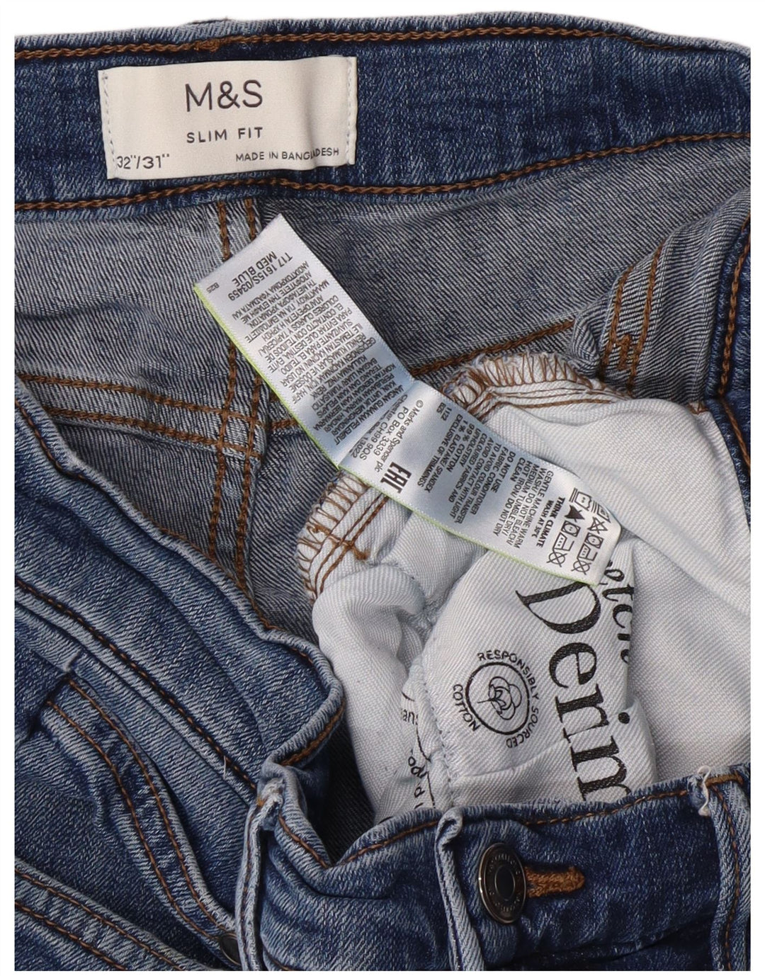 Мужские зауженные джинсы MARKS & SPENCER W32 L29, синие, хлопковые, классические