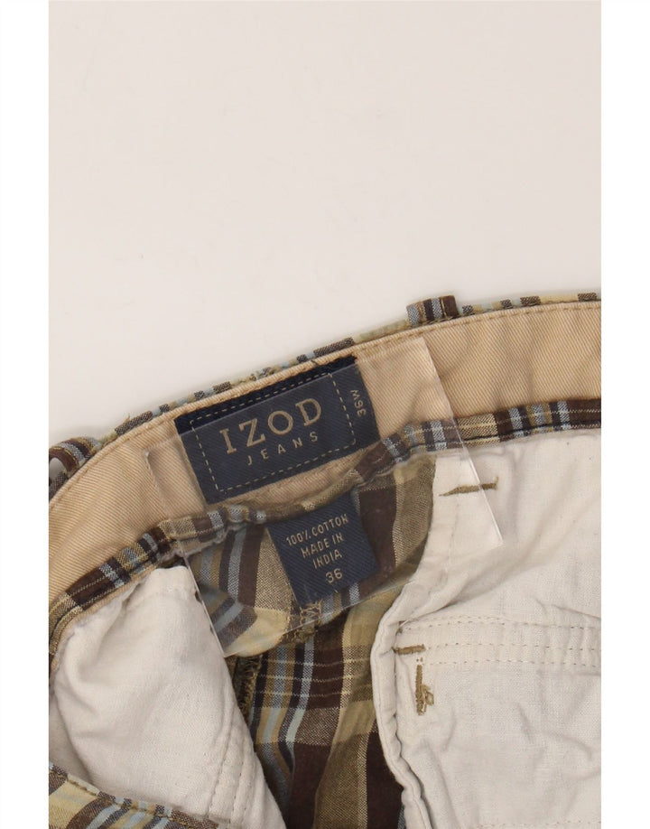 Мужские шорты чинос Izod W36, большие зеленые в клетку, хлопок