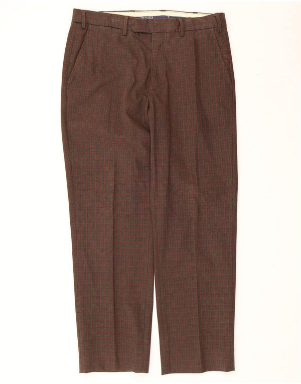 Trussardi Мужские прямые костюмные брюки IT 50 Large W34 L28 Коричневые в мелкую клетку