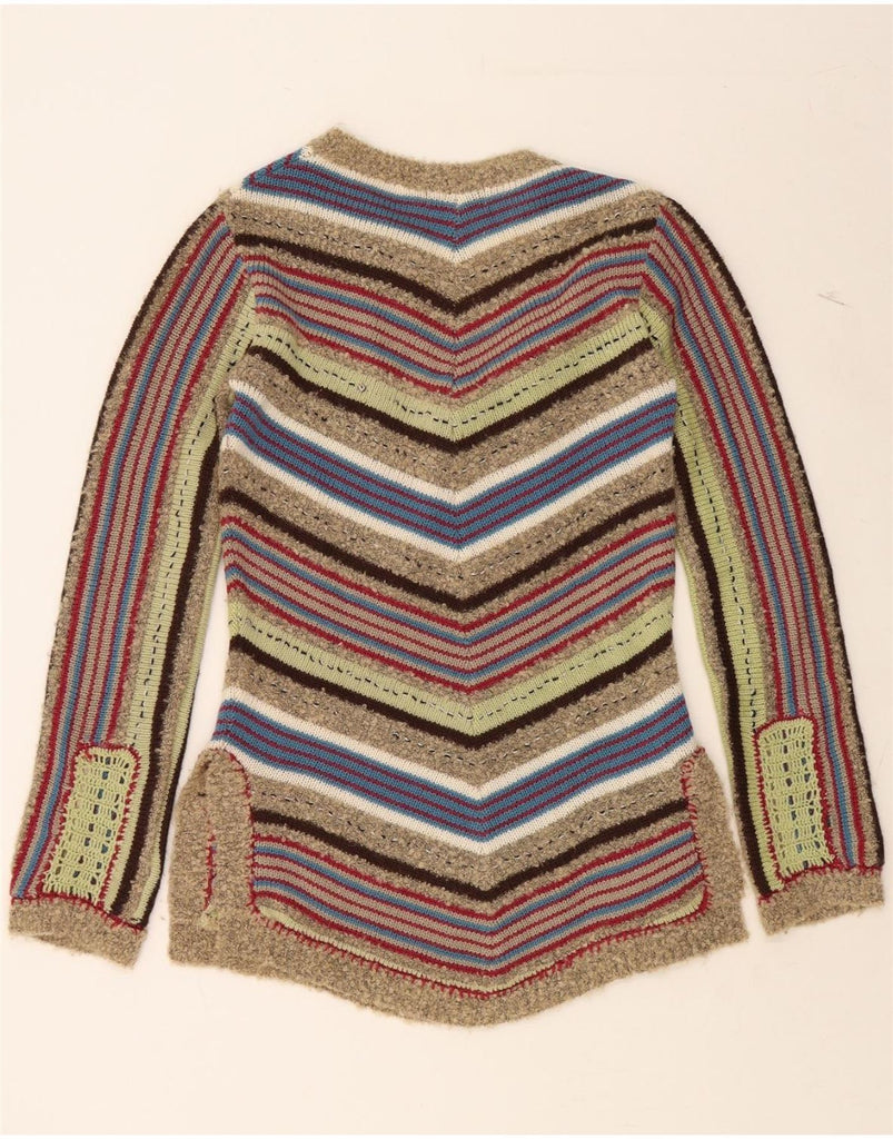 VERO MODA Womens V-Neck Jumper Sweater UK 14 Medium Multicoloured Striped Vintage Vero Moda and Second-Hand Vero Moda from Messina Hembry 