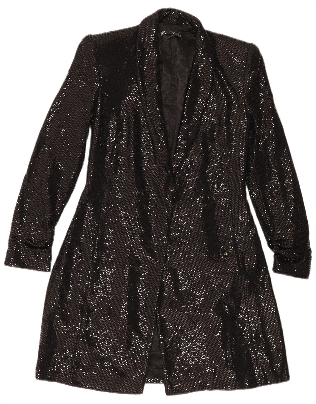 Женский удлиненный открытый пиджак ZARA UK 6 XS, черный полиамид