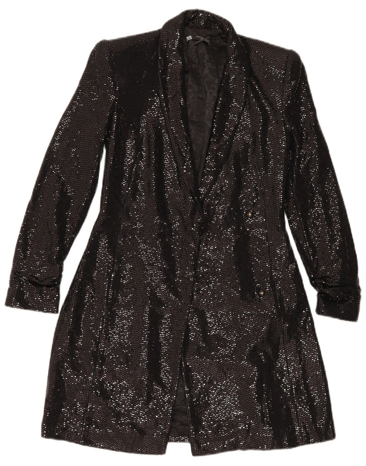 Женский удлиненный открытый пиджак ZARA UK 6 XS, черный полиамид