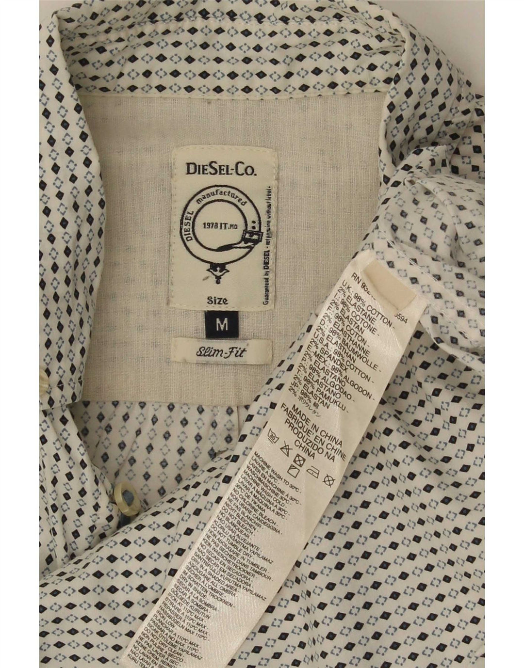 Мужская рубашка приталенного кроя Diesel, средний белый хлопок с узором аргайл/ромб