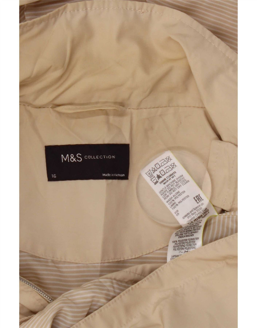 Женская дождевик с капюшоном Marks & Spencer UK 16, большой, бежевый, полиэстер